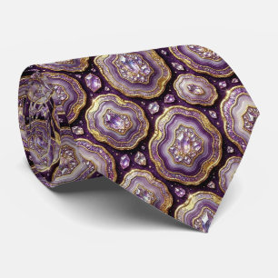 Luxury Faux Silk Deep Plum + Gold Geode Neck Tie