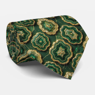 Luxury Faux Silk Green + Gold Geode Tie