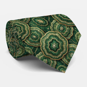 Luxury Faux Silk Green + Gold Geode Tie
