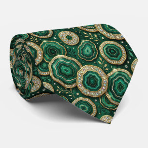 Luxury Faux Silk   Green + Gold Geode  Tie