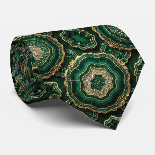 Luxury Faux Silk Green + Gold Geode Tie