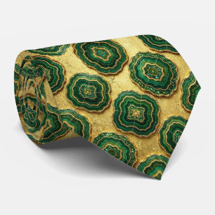 Luxury Faux Silk Green + Gold Geode Tie