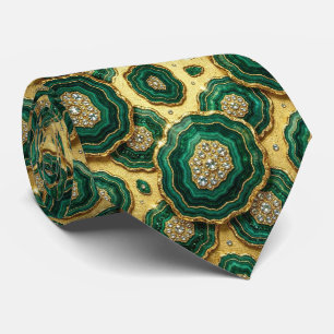 Luxury Faux Silk Green + Gold Geode Tie