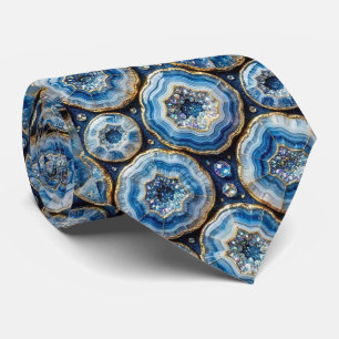 Luxury Faux Silk Ocean Blue Geode Neck Tie