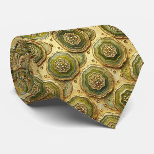 Luxury Faux Silk Olive + Gold Geode Neck Tie