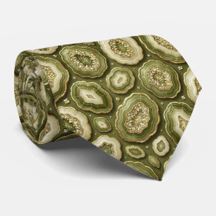 Luxury Faux Silk Olive + Gold Geode Neck Tie