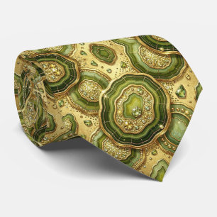 Luxury Faux Silk Olive + Gold Geode Neck Tie