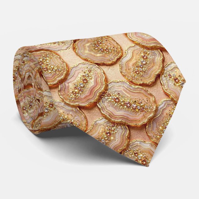 Luxury Faux Silk | Rose Gold Geode Neck Tie (Rolled)
