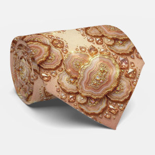 Luxury Faux Silk Rose Gold Geode Neck Tie