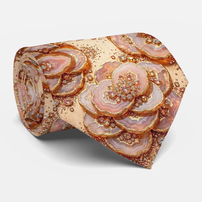Luxury Faux Silk | Rose Gold Geode Neck Tie (Rolled)