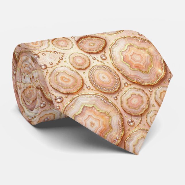 Luxury Faux Silk | Rose Gold Geode Neck Tie (Rolled)