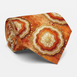 Luxury Faux Silk Rust + Gold Geode Neck Tie