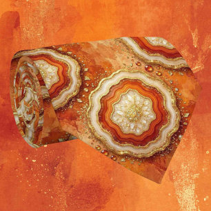 Luxury Faux Silk Rust + Gold Geode Neck Tie