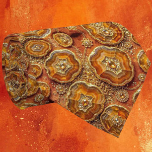 Luxury Faux Silk Rust + Gold Geode Neck Tie