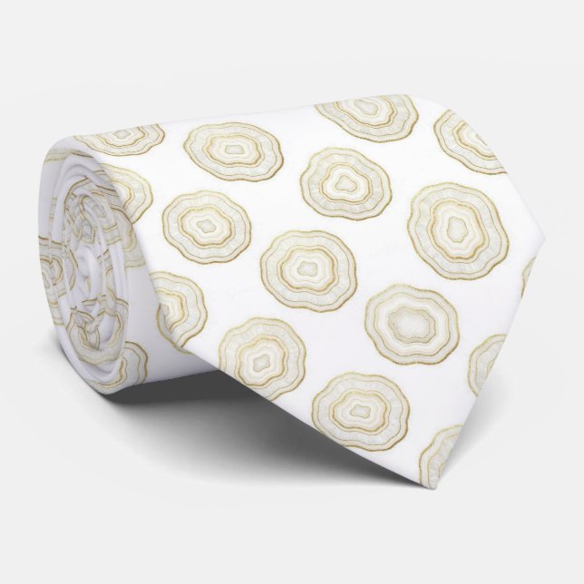 Luxury Faux Silk | White + Gold Geode Neck Tie (Rolled)