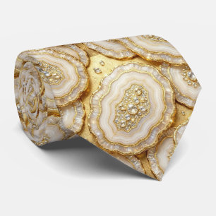 Luxury Faux Silk White + Gold Geode Neck Tie