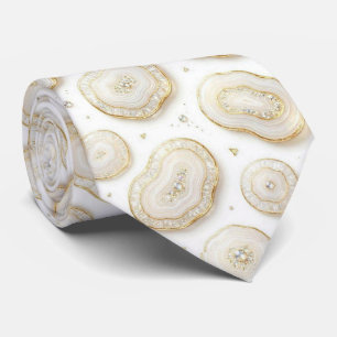Luxury Faux Silk White + Gold Geode Neck Tie