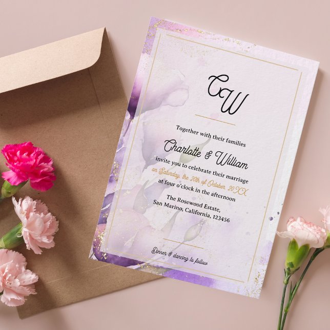 Luxury Faux Vellum Monogram Floral Wedding Invite (Luxury Faux Vellum Monogram Floral Wedding Invitation)