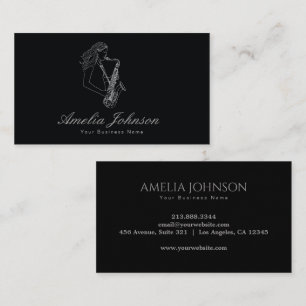 Luxury Female Musician Saxophone Player Black Business Card