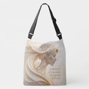Luxury Feminine Portrait with Inspirational Quote Crossbody Bag