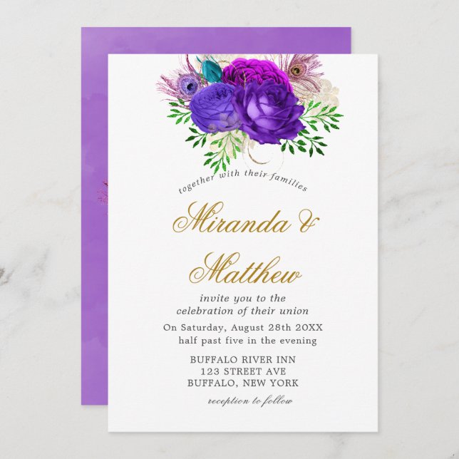 Luxury Fiesta Peacock Glitter Wedding invitations  (Front/Back)