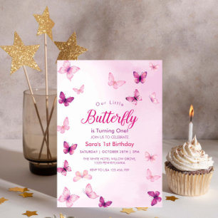 Luxury First 1st Birthday Butterflies Party Invitation