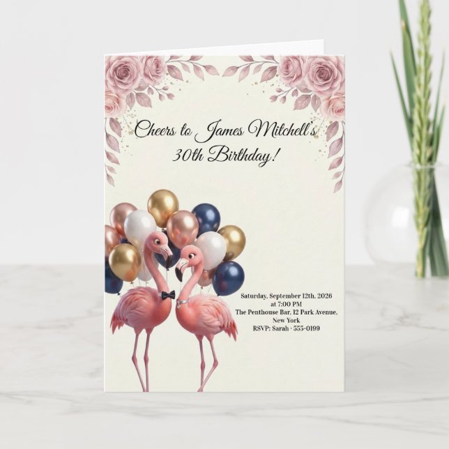 Luxury Flamingo Birthday  Card (Front)