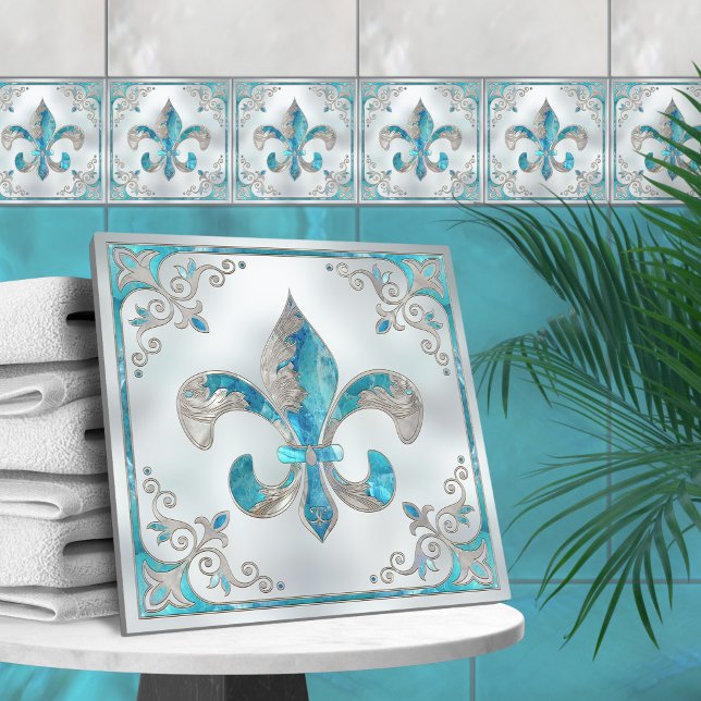 Luxury Fleur-de-lis -Aquamarine and Pearl Tile (Creator Uploaded)