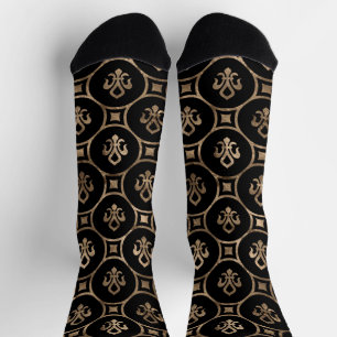 Luxury Fleur-de-lis pattern black and gold Socks