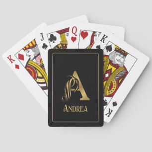 Luxury flora letter A in gold on black Playing Cards