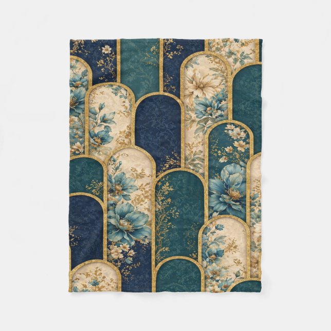 Luxury Floral Arch Pattern Blanket with Blue Flowe (Front)