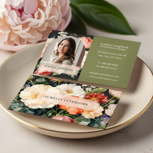 Luxury Floral Arch Photo Stylish Interior Designer Business Card