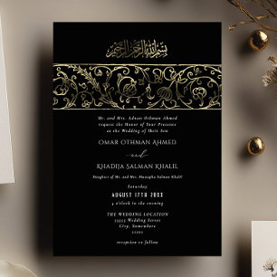 Luxury Floral Black & Gold Islamic Muslim Wedding