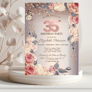 Luxury Floral,Butterfly,Lights 35th Birthday  Invitation
