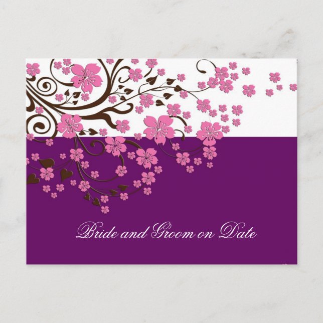 Luxury Floral Cherry Blossom Purple Save date card (Front)