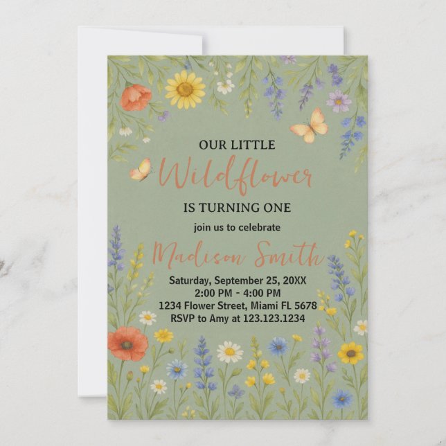Luxury Floral First Birthday Invitation (Front)