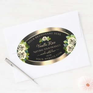 Luxury Floral Gold Black Product Labels Chic Roses