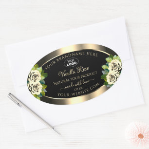 Luxury Floral Gold Black Product Labels Roses Logo