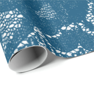 Luxury Floral Lace Teal Blue Navy Aquatic Wrapping Paper
