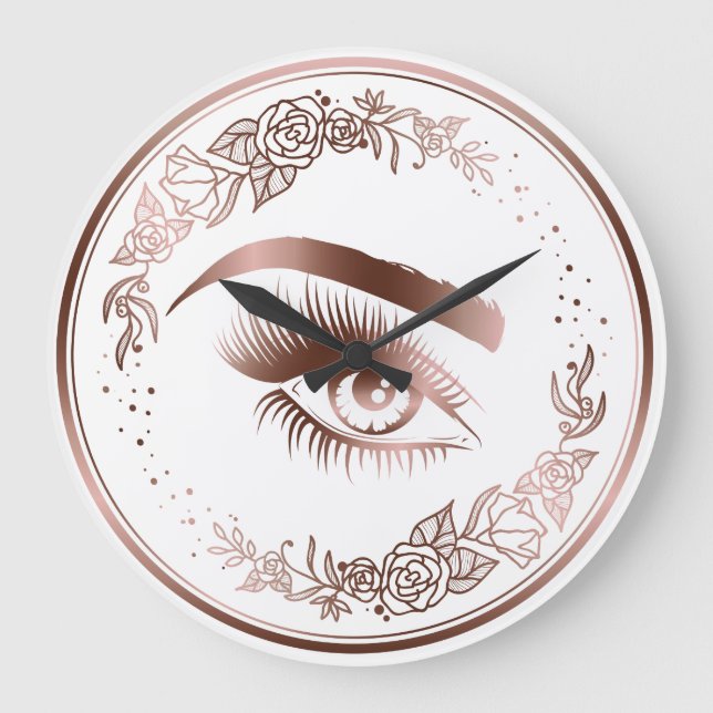Luxury Floral Lashes Makeup Artist Large Clock (Front)