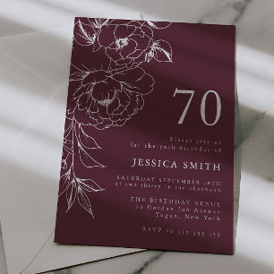 Luxury Floral Line Art 70th Birthday Silver