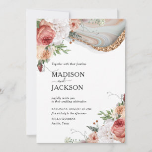 Luxury Floral Marble Glitter Gold Invitation