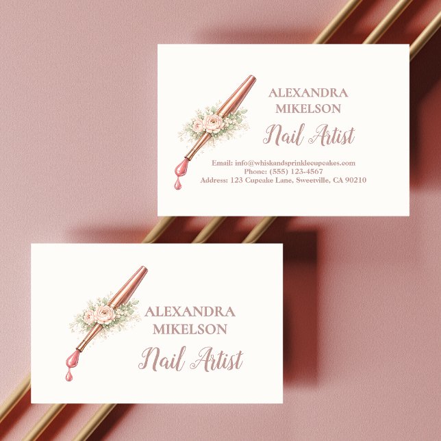 Luxury Floral Nail Artist Business Card (Creator Uploaded)