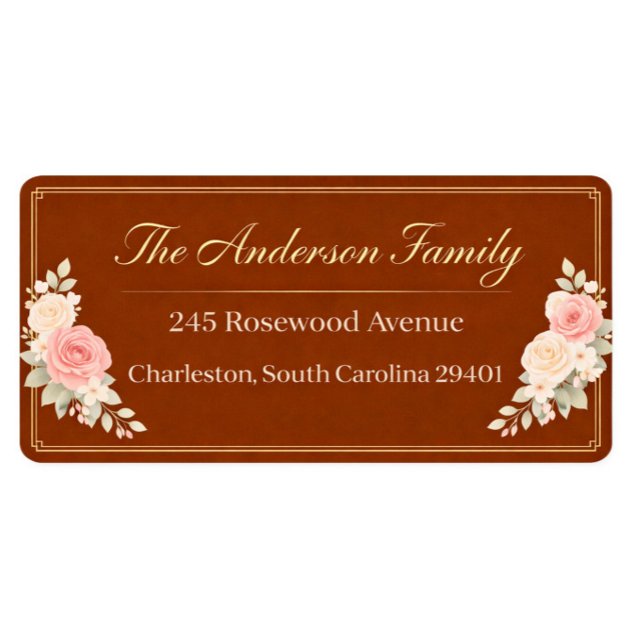 Luxury Floral Return Address Label Wedding (Elegant Floral Address Label — Personalized family stationery featuring soft blush roses and warm br)