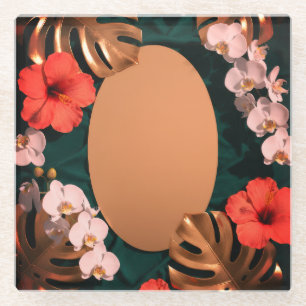 Luxury Floral Tropical Botanical Red Hibiscus Glass Coaster