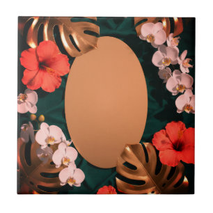 Luxury Floral Tropical Botanical Red Hibiscus Tile