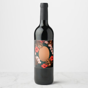 Luxury Floral Tropical Botanical Red Hibiscus Wine Label