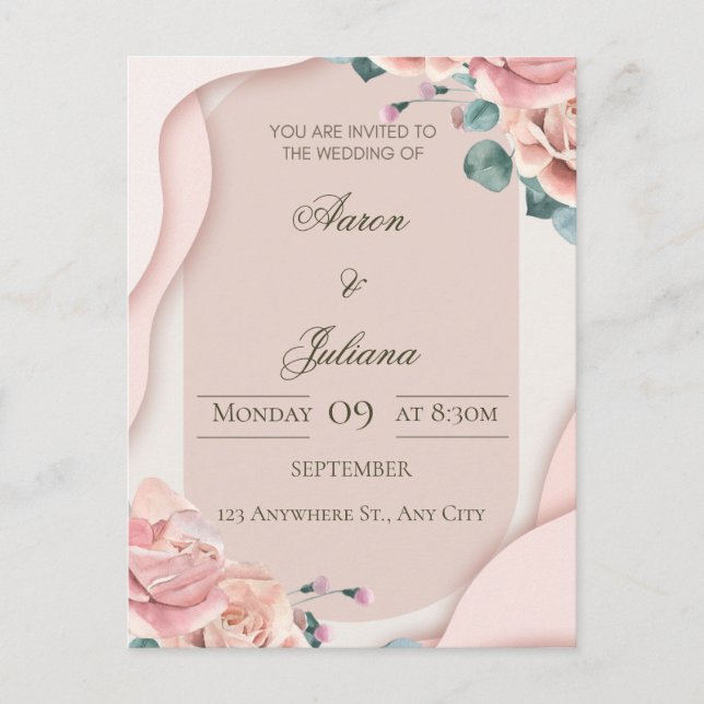 Luxury Floral Wedding Invitation Postcard (Front)