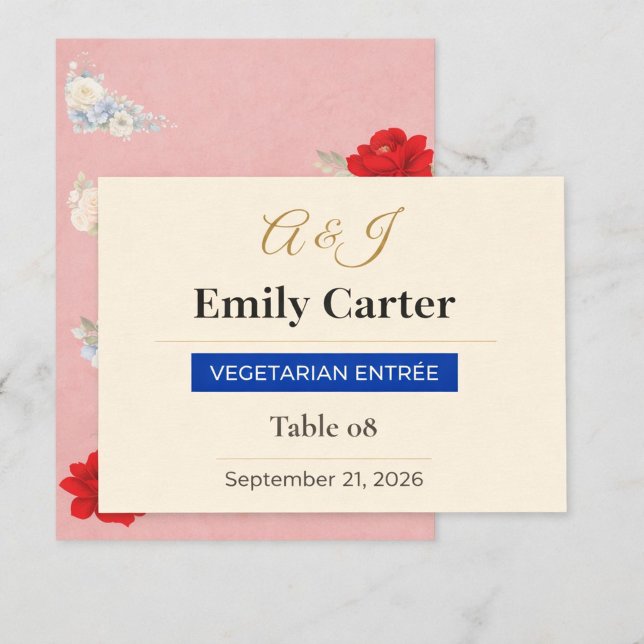 Luxury Floral Wedding Place Card (Elegant Floral Wedding Place Card — Personalized seating design for luxury celebrations)