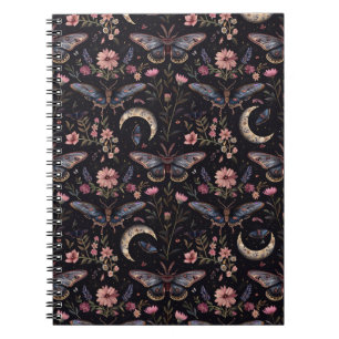 Luxury Floral Witchy Moon Moth Notebook Journal